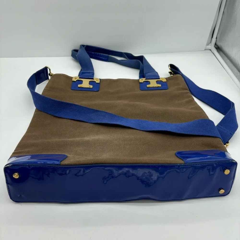 Tory Burch Patent Leather and Canvas Tote